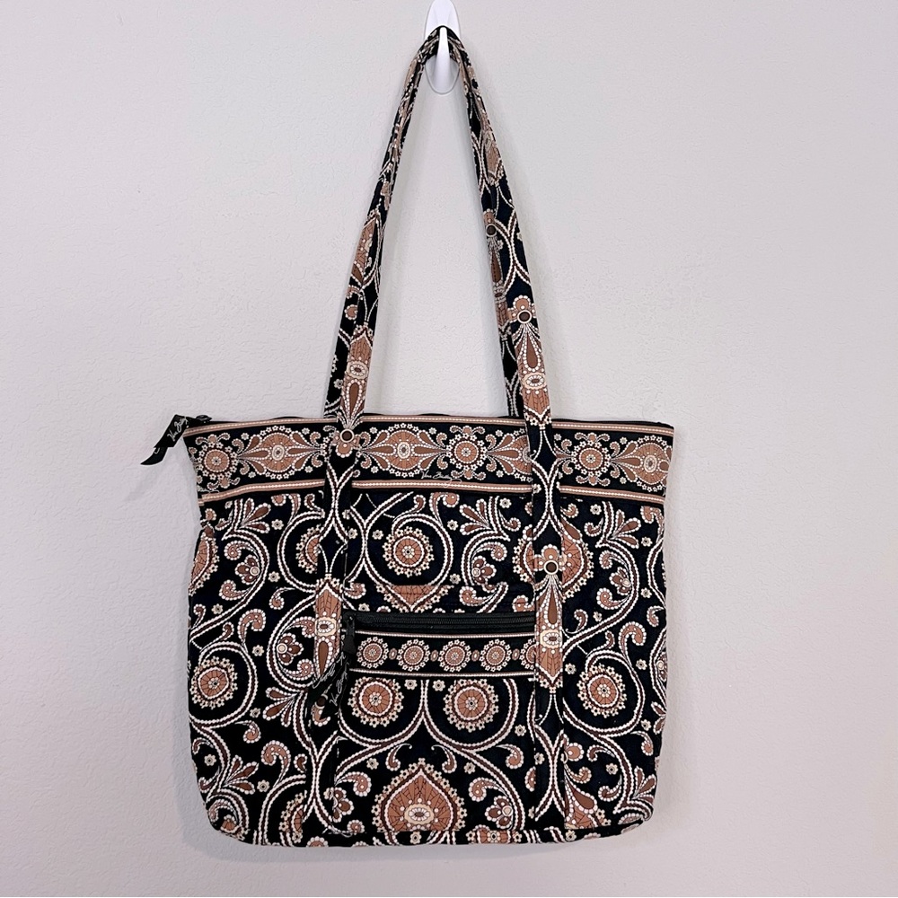Vera Bradley Villager Quilted Tote Bag in “Café Latte” Print 15.5” x 12”
